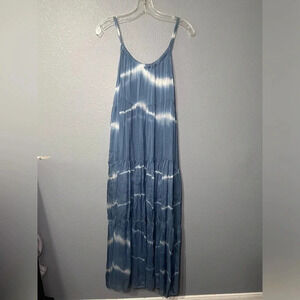 NWT Elena Baldi Maxi Dress Blue/White Silk Blend Summer Brunch Braided Sz Med